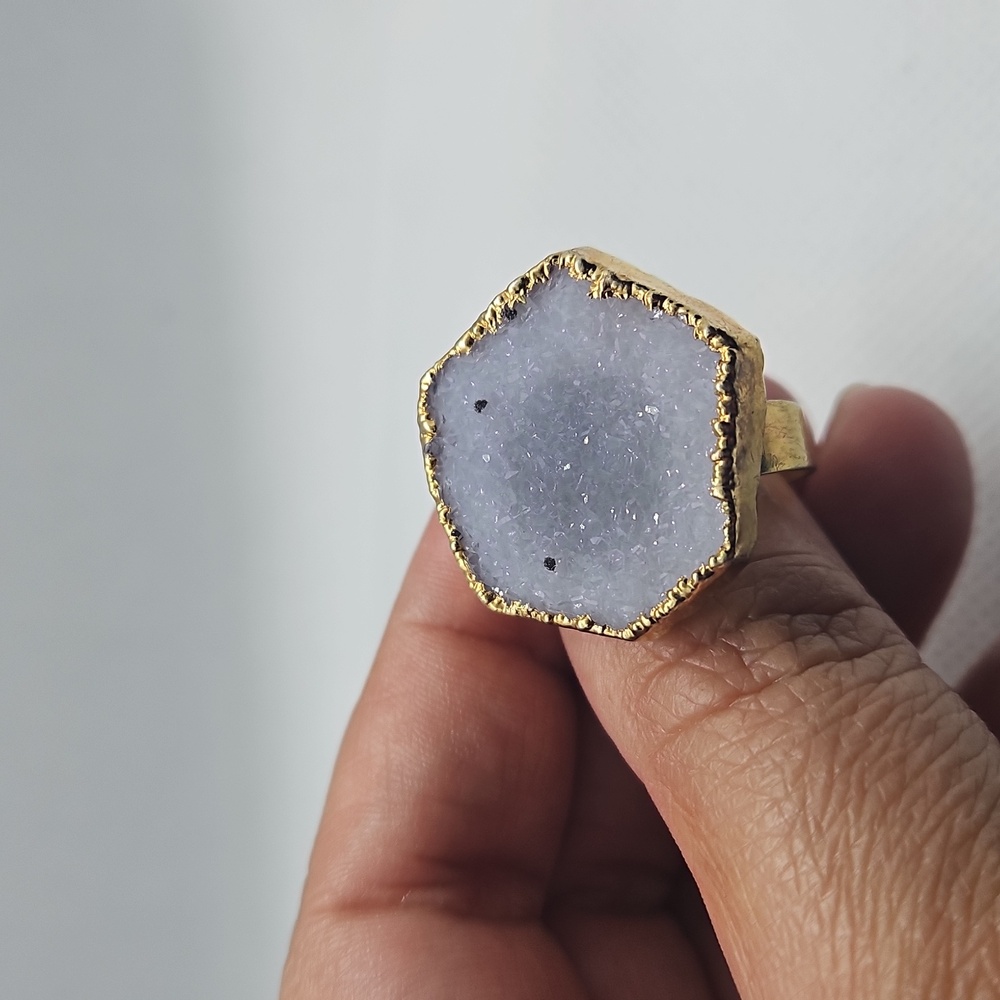 White Druzy Gold Ring with Organic Design
